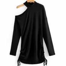 Сексуальное элегантное базовое Черное мини платье на завязках сбоку с длинным рукавом Женские однотонные платья стильные платья vestidos mujer