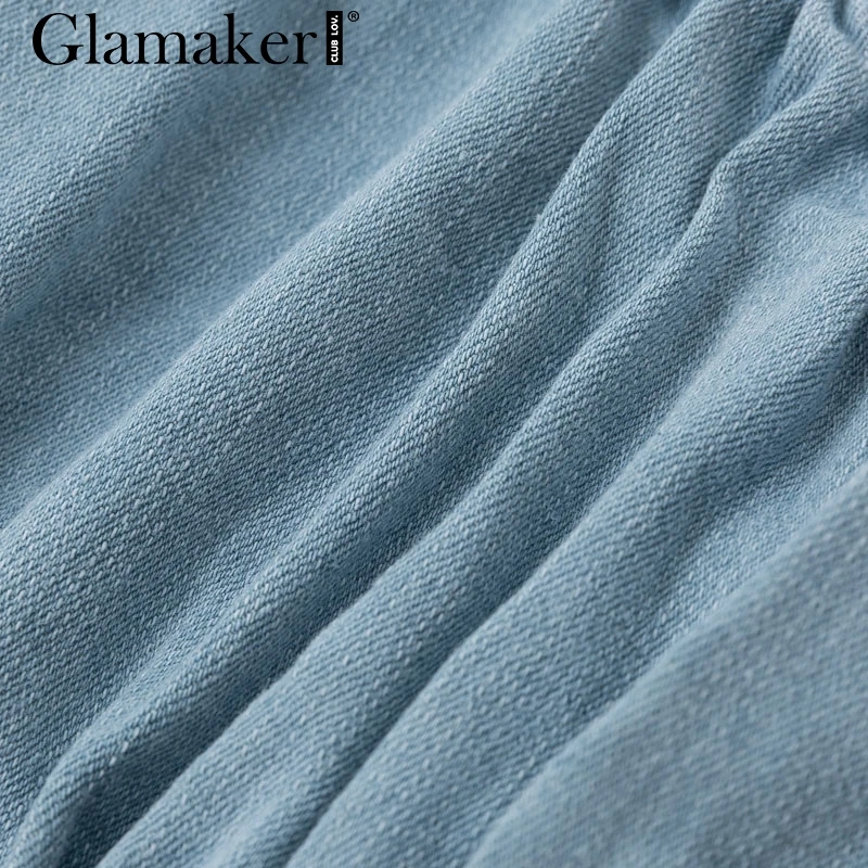 Glamaker, сексуальный джинсовый женский топ, женский, на шнуровке, элегантный, с пышными рукавами, джинсовая рубашка, Осень-зима, синяя блузка, рубашка, укороченные топы