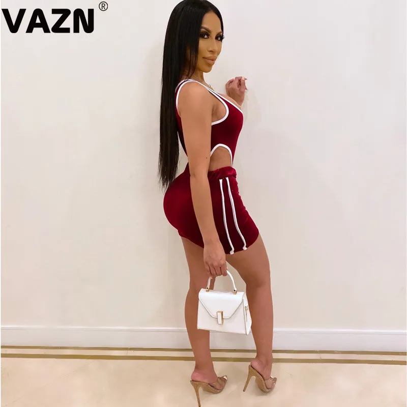 VAZN, новинка, замшевый комплект, необычный сексуальный клубный комплект, однотонный, с вырезом, 1 шт., боди, 1 шт., мини юбки, тонкий женский комплект из 2 предметов