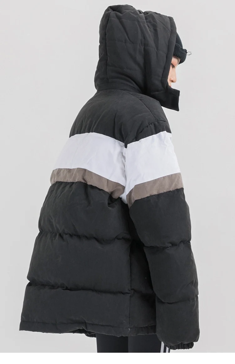 Куртка с капюшоном в стиле хип-хоп Уличная Мужская парка-пуховик ветровка с цветным блоком Harajuku зимняя стеганая куртка теплая верхняя одежда