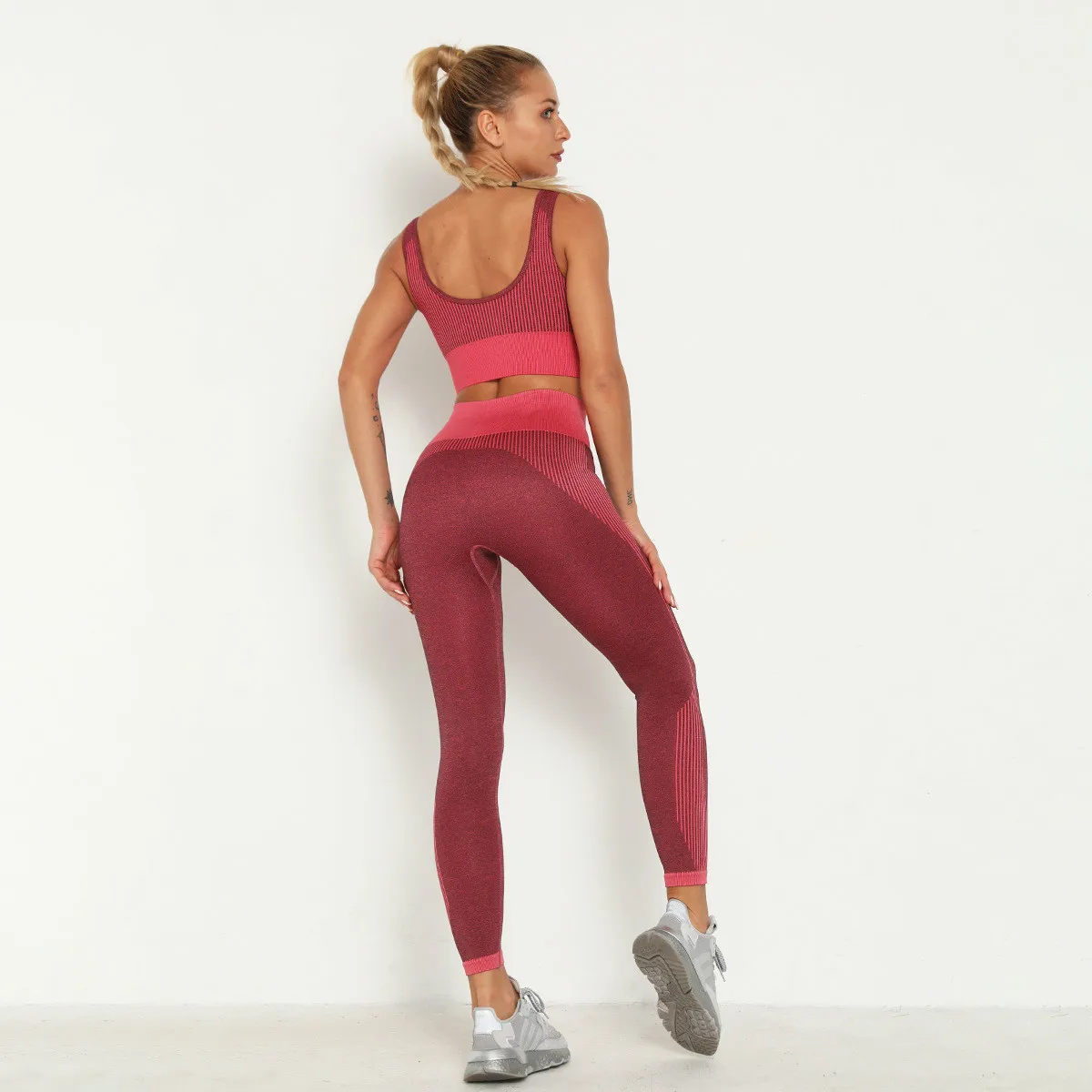 

High Waist Compression Tights Sports Pants Push Up Running Women Gym Clothes Sleeve Ombre Legging set Wear Tight Yoga Suit