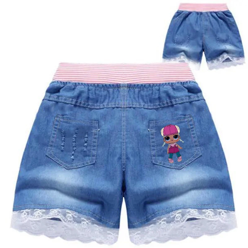 Girls Denim Shorts Teenage Girl Summer Lace Pants Kids Bow Clothes Children Rainbow Jean Short For Teenager