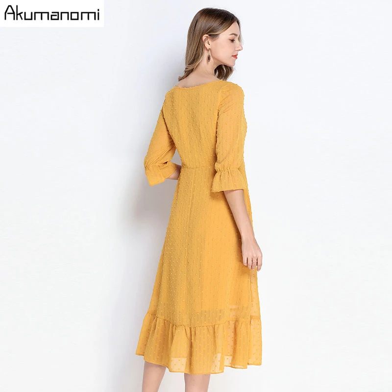Gold Yellow Casual Long Dresses Elegant Women Big Sizes 5xl 4xl Xxl Spring Autumn Square Collar A Line Boho Maxi Dress Polka Dot