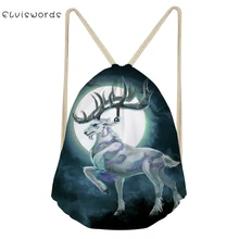 ELVISWORDS женский рюкзак на шнурках для путешествий с рисунком Луны оленя пляжная сумка для обуви Kawaii с животным принтом для девочек мини-органайзер сумки