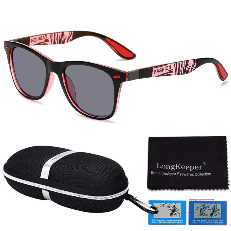 black pink grey LongKeeper Классические поляризованные солнцезащитные очки для женщин с Чехол Коробка Для мужчин Для женщин зеркальные вождения Квадратные Солнцезащитные очки Gafas De Sol UV400 подарок - Цвет линз: black pink grey