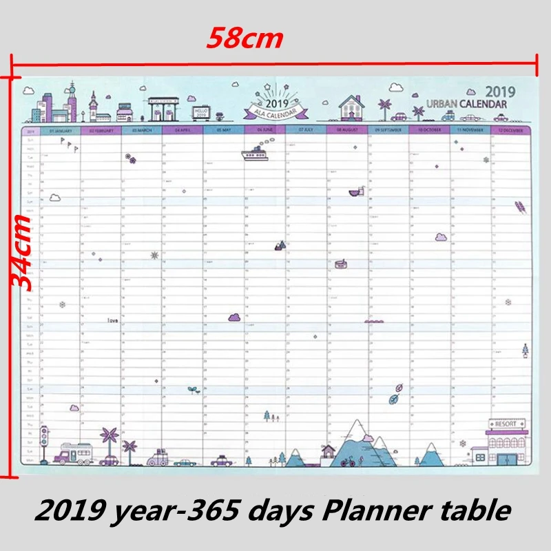365 дней, настенный бумажный календарь, офисный, школьный ежедневник, заметки, очень большой, для учебы, новогодний план, расписание 43*58 см