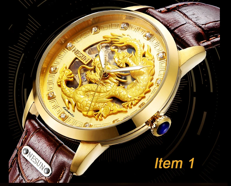Nesun Skeleton Dragon Switzerland часы мужские роскошные брендовые автоматические механические мужские часы сапфировые водонепроницаемые часы N9306-2
