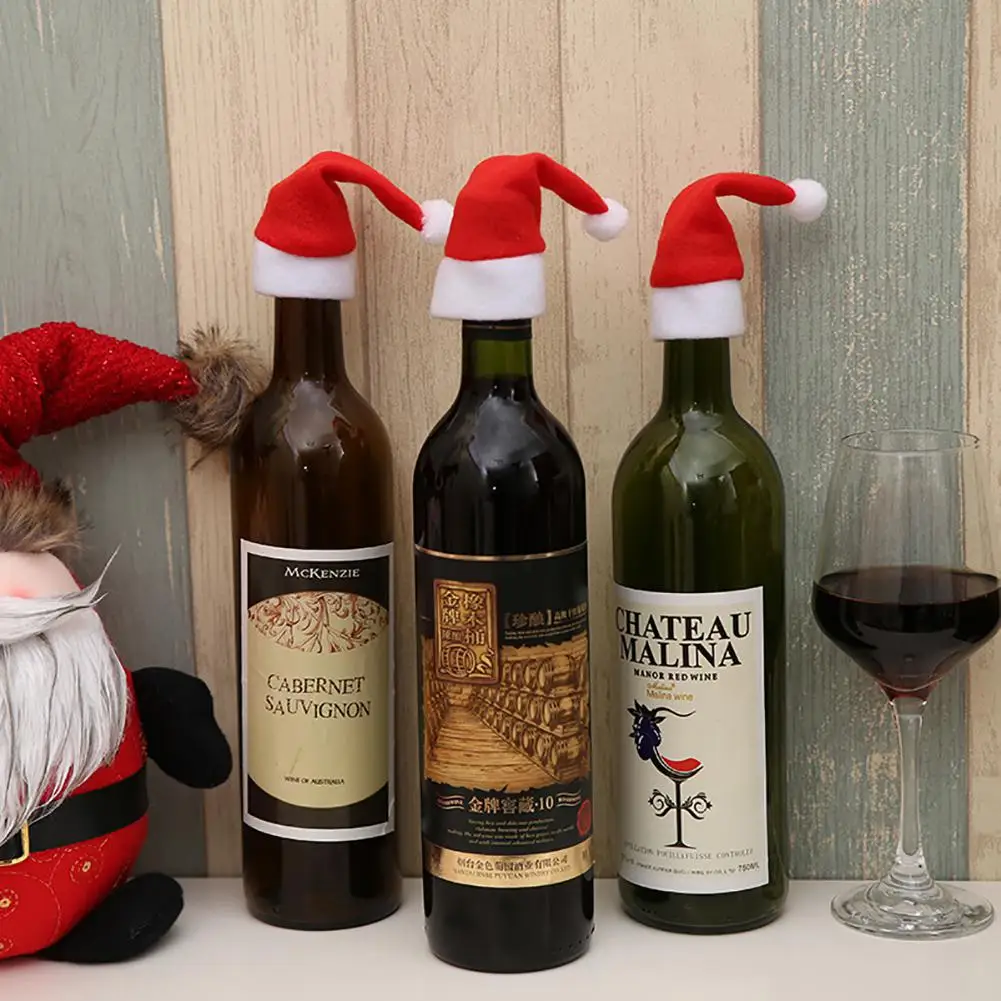

GloryStar 10Pcs Red Christmas Wine Bottle Caps Mini Santa Hat Party Dinner Table Decoration