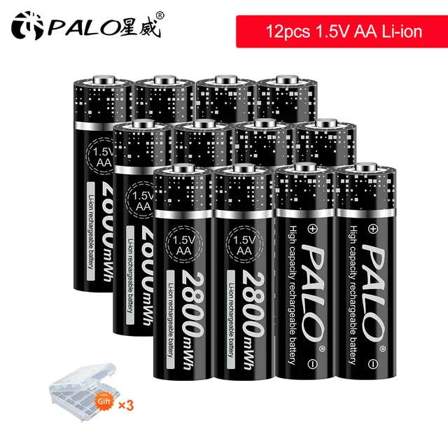 PALO 1.5V AA Battery Rechargeable 2800mWh 1.5V AA Li-ion lithium Battery aa batteries for Remote Control flashlight with Charger 12pcs