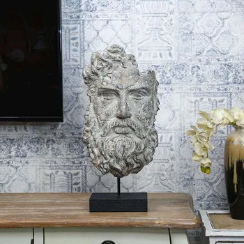 

Tooarts Incomplete Face Sculpture Imitate Stone Carving Resin Sculpture Vintage CraftsArt Decoration Home Decoration