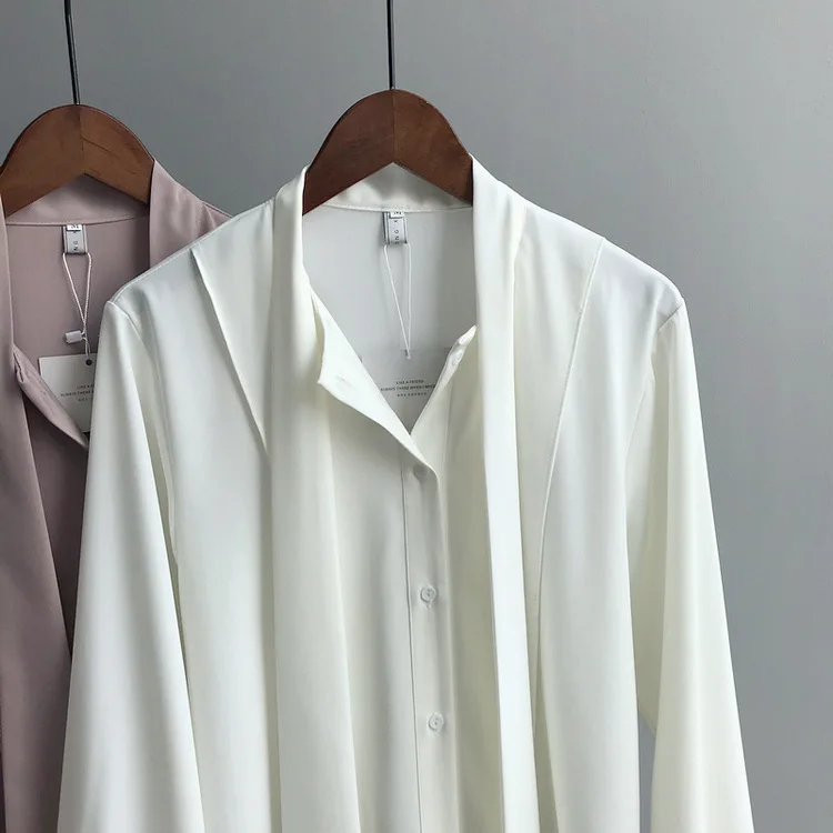Шифоновая рубашка с бантом для женщин, Blusas Mujer De Moda, Корейская Осенняя модная шифоновая блузка с длинным рукавом, свободная элегантная женская блузка