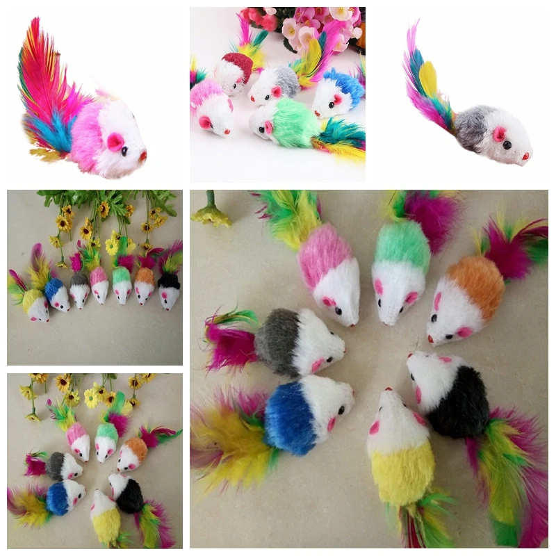 Miniratón de peluche con plumas de colores para gatos, juguetes divertidos para Gato, 1 unidad