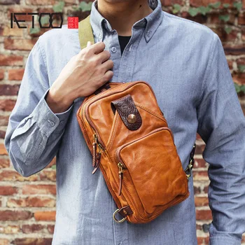 

AETOO Men's large-capacity leisure chest bag, retro hand-planted leather bag, men's trend small bag