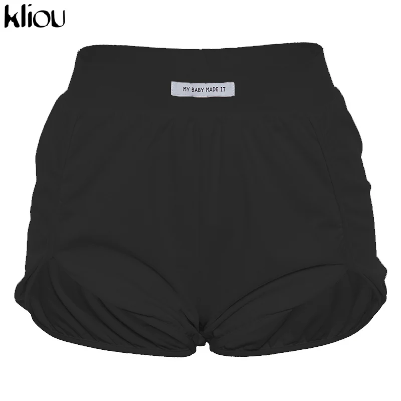 Kliou women casual cotton shorts elastic waist short bottom summer girls cute shorts women street fashion short trousers - Цвет: Черный
