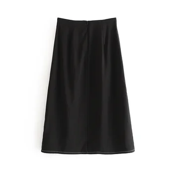 

2020 summer women's new French style high waist was thin casual casual fashion lines double split mid-length A-length skirt