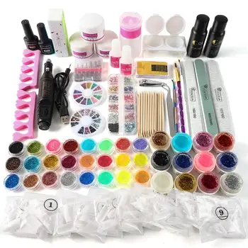 

Pro Acrylic Kit Nail Manicure Set With Acrylic Liquid Nail Glitter Powder UV Gel Drill Machine Nail Tips Brush Nail Art Tool Kit