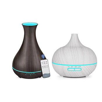

2set 550Ml Essential Oil Aroma Diffuser with Wood Grain 7 Color Led Light with Us Plug & 400Ml White Wood Grain