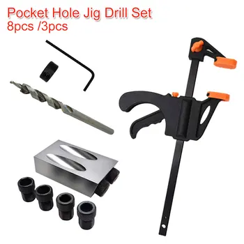 

Woodworking Angle Drill Guide Set 8pc /3pc 6/8/10mm Pocket Hole Jig Kit Hole Puncher Locator Jig Drill Bit For Carpentry Tool