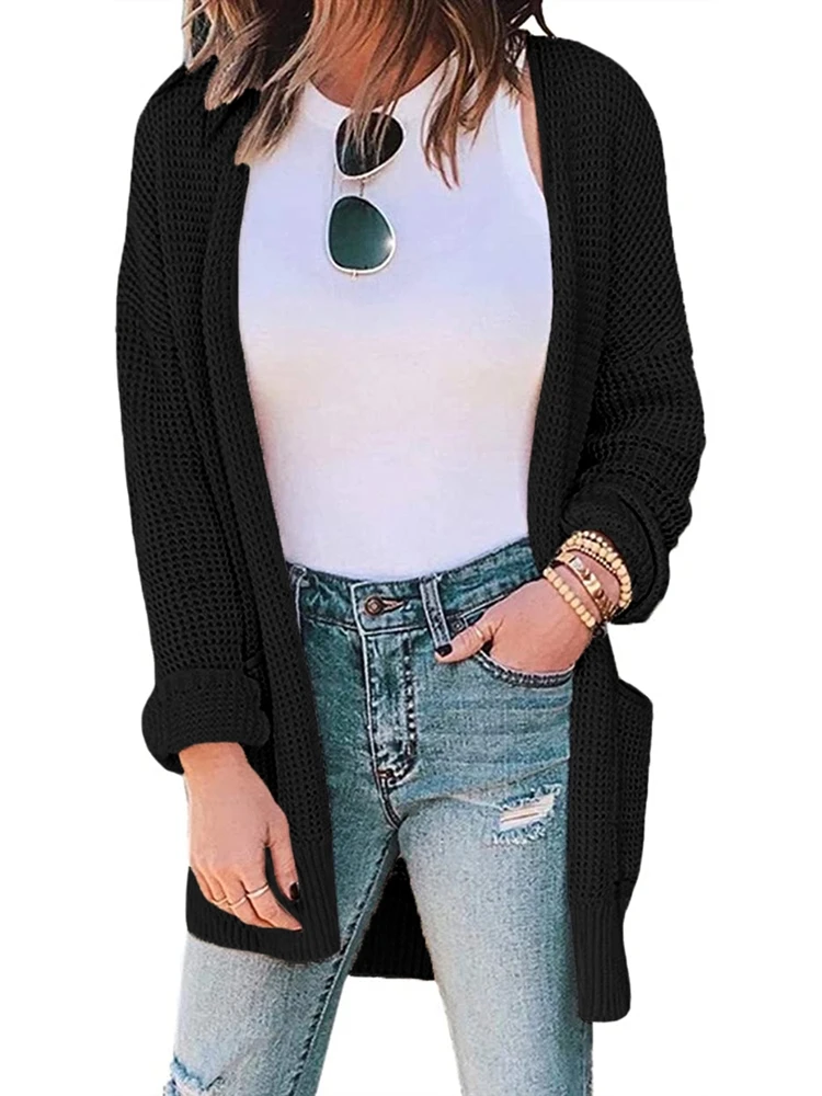

Long Sweater Cardigan Women 2020 V Neck Knitted Lounge Wear Ladies Casual Sweaters Coat Loose Fall Fashion Solid Womens Knitwear