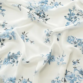 

One meter high viscose Chiffon tissu Ink on white background flower fabric Fashion clothing soft material