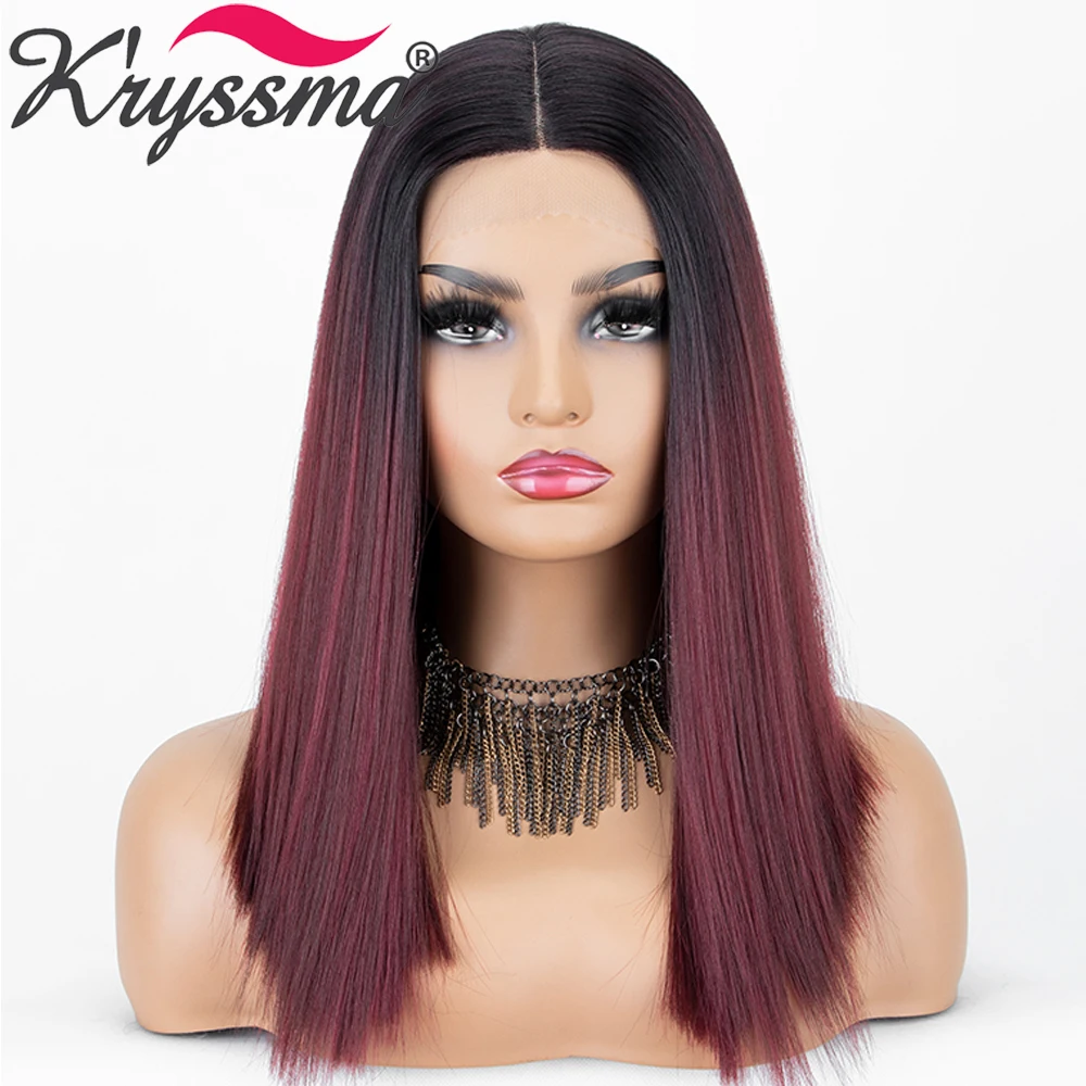 Kryssma Ombre темно красный синтетический парик на кружеве два тона темные корни