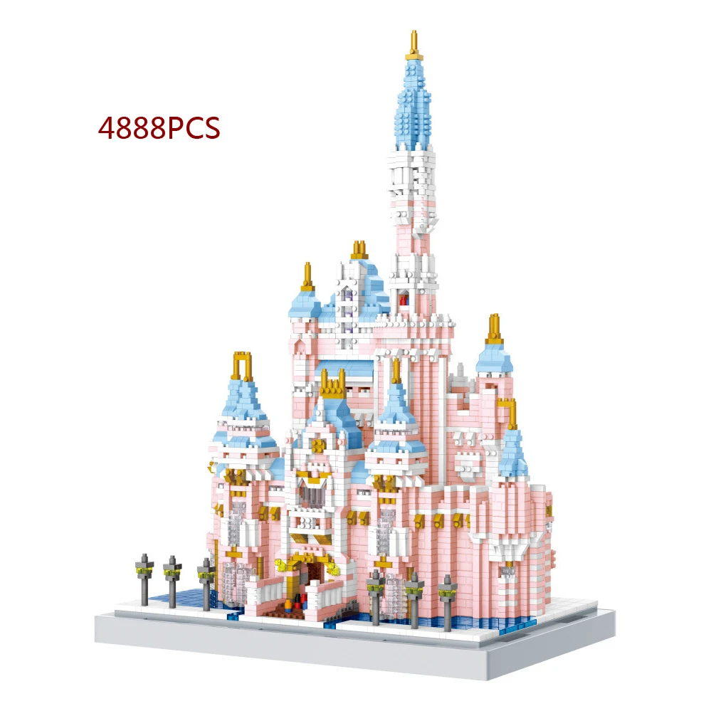 

City Fairyland Creative Building Brick World Famous Pink Fairy Tale Castle Micro Diamond Block Model Nanobrick Toy For Gift