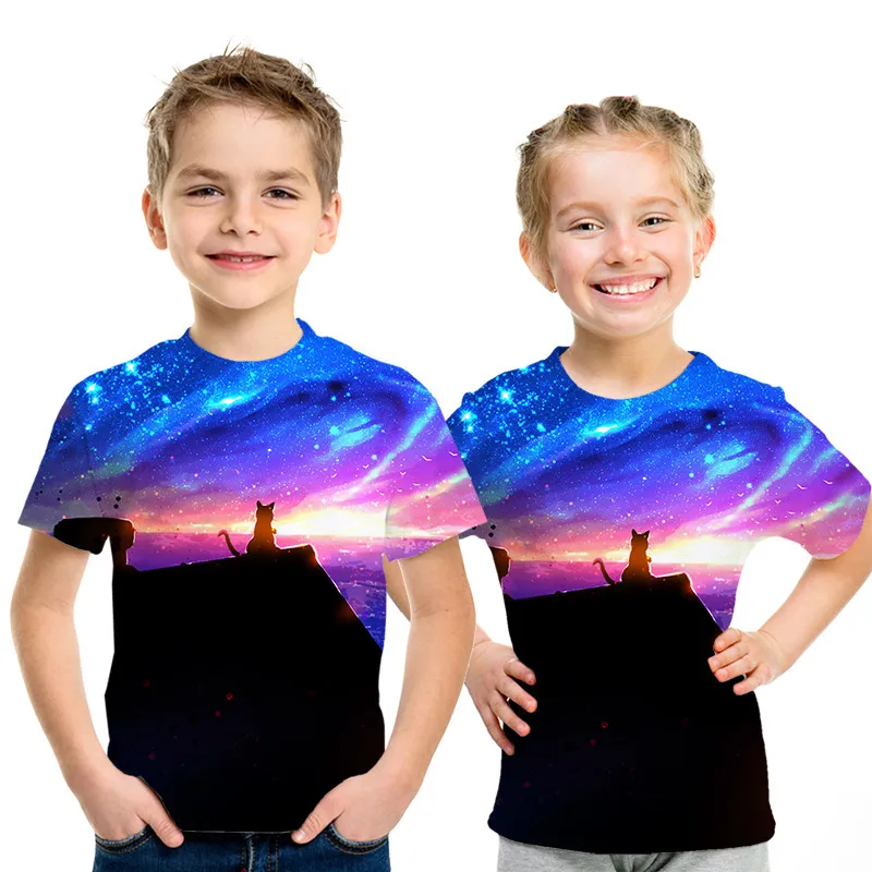 Новинка года, футболки для мальчиков и девочек футболки с короткими рукавами с изображением кота детская одежда с объемным рисунком, kawaii