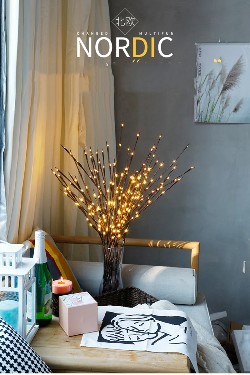 20 Bulbs LED Willow Branch Lights 77cm Vase Filler Willow Twig Home Christmas Party Garden Decoration Wedding Decorative Lights