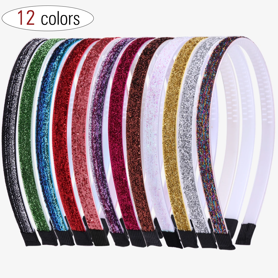 12PCS XIMA 12 шт./лот, модные женские повязки с блестками, сверкающие обручи для волос, сделай сам, пластиковая повязка для волос, 1 см, повязка для волос, аксессуары для волос - Цвет: 12PCS
