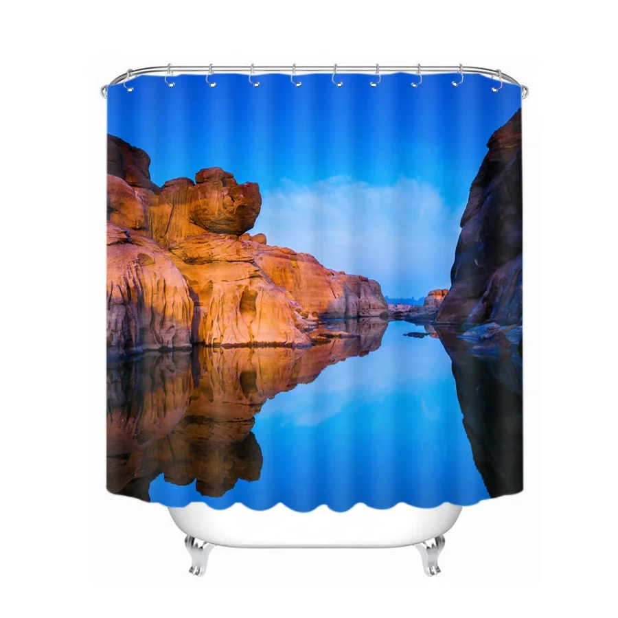 Color B 3d Natural Scenery Pattern Western Canyon Waterfall Shower Curtains Waterproof Thickened Bath Curtains for Bathroom Customizable - Цвет: Color B