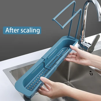 

Telescopic Sink Rack Soap Sponge Drain Shelf Storage Basket Bag Faucet Holder Bathroom Holder Sink Kitchen Accessorie LS