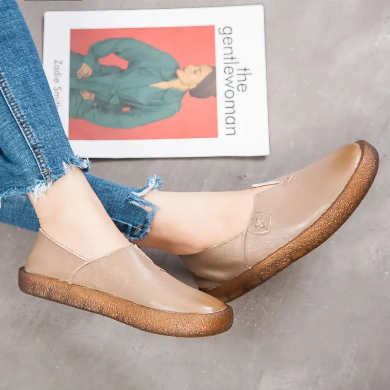 Women Shoes Spring Summer Flat Loafers Genuine Leather Slip on Casual Shoes for Women Vintage Hand Made Flats High Quality
