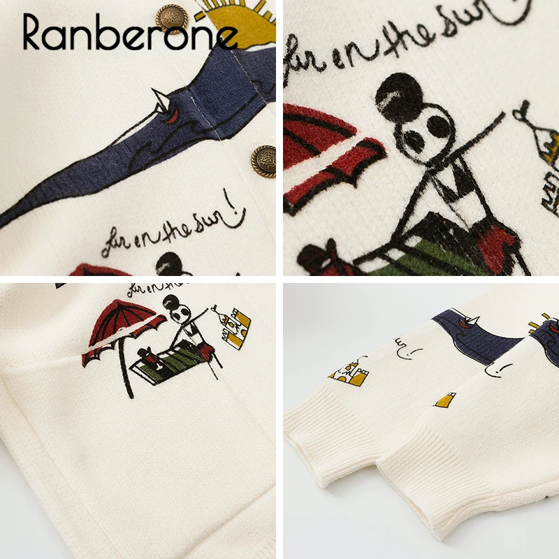Ranberone Women Sweater Cardigan Spring Woman Knitted Cardigan Sweaters Japanese Girl V-neck Jacquard Cardigan Sweater Winter Ranberone Women Sweater Cardigan Spring Woman Knitted Cardigan Sweaters Japanese Girl V-neck Jacquard Cardigan Sweater Winter