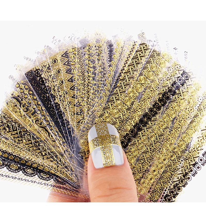 

24Sheets/Set Openwork Nail Sticker Polish Strips Nail Flowers Wraps Sliders Self-adhesive Nail Deco Ail Art Decorations