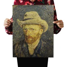 [A188] Ван Гог Автопортрет Ностальгический ретро плакат из крафт-бумаги экран для помещений кафе декоративная живопись