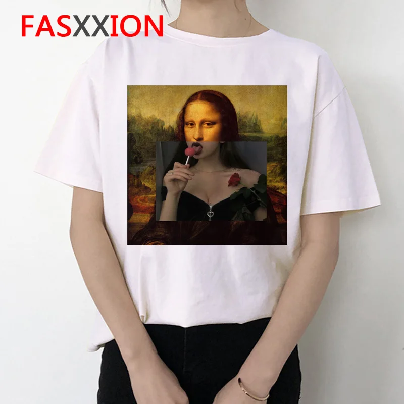 Mona Lisa, женская футболка, ulzzang art, смешная, Корейская, 90 s, футболка, летняя, эстетическая, Ullzang, винтажная, женская футболка, одежда, топ, футболка