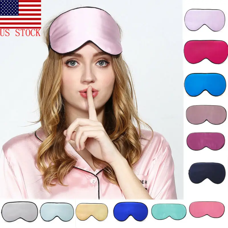 Women Eye Mask Satin Soft Padded Travel Night Sleeping Blindfold Sleep Aid Shade Cover 10Colors