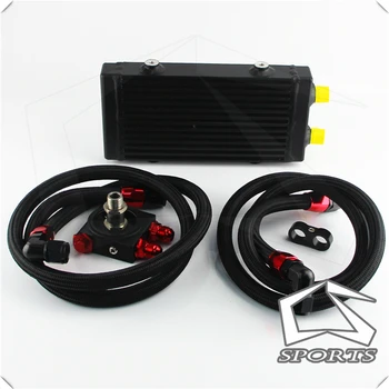 

New Small Dual Pass Bar & Plate Oil Cooler thermostatic Filter Adapter Hose Kit