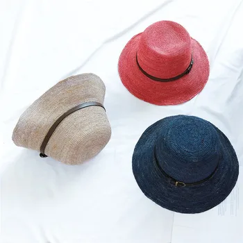 

202004-HQ-BELT 10CM wind brim handmade fine raffia grass sun cap women leisure holiday hat