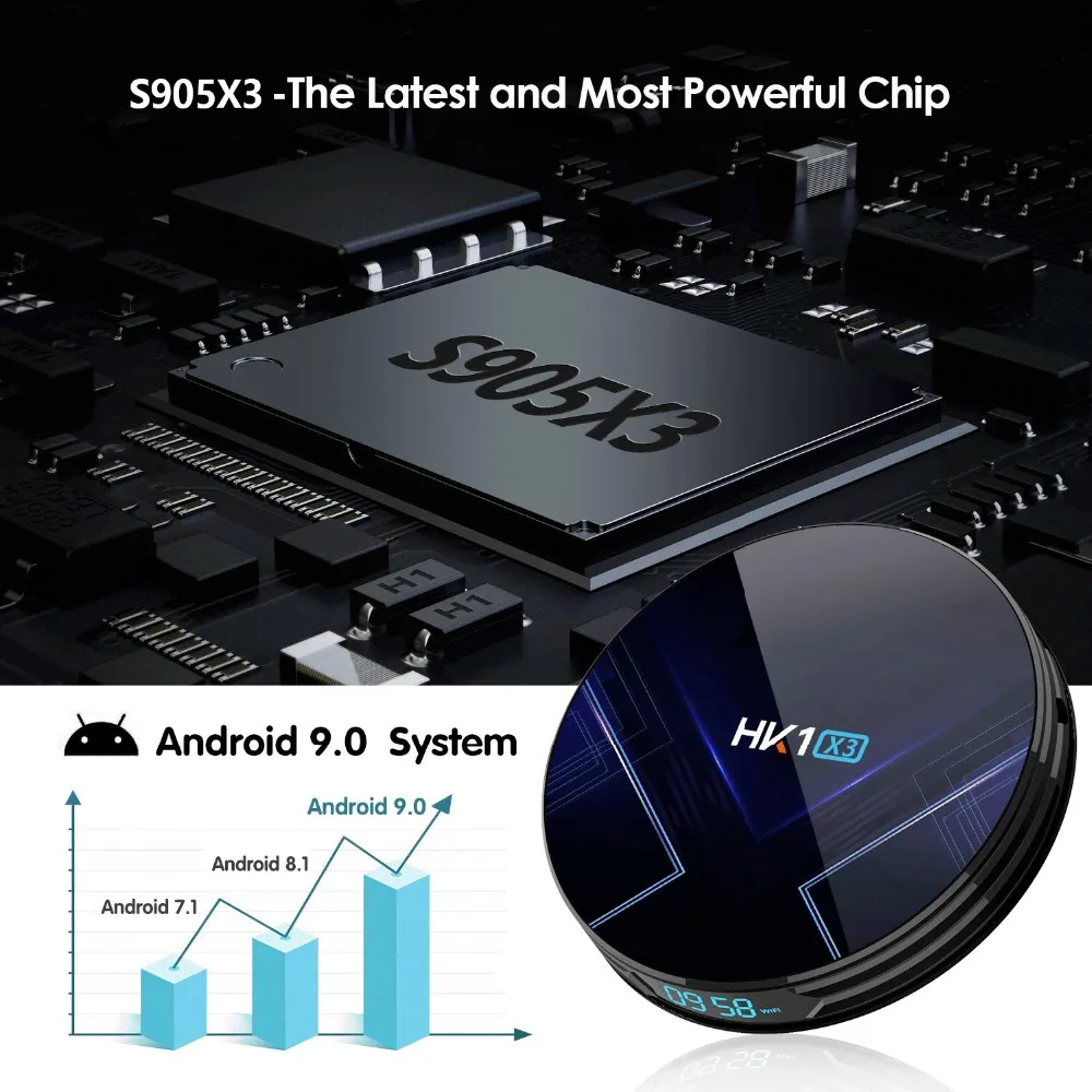 HK1X3 Android 9,0 Smart tv Box HK1 X3 Android tv BOX 4 Гб ram 32 ГБ/64 Гб/128 ГБ rom 1000M LAN S905X3 четырехъядерный телеприставка