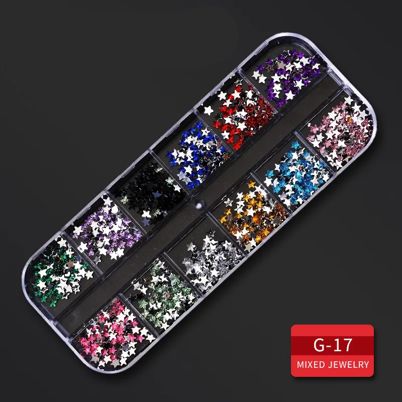 12 сеток/коробка красочные хрустальные стразы для дизайна ногтей акриловые камни для ногтей плоские блестящие наконечники 3D украшения для ногтей - Цвет: G17