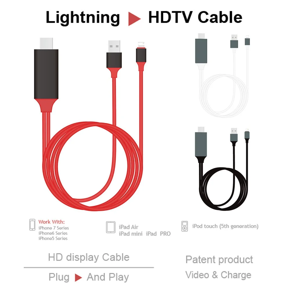 

2M USB Camera Adapter Cable OTG Data Sync External Connector for iPhone XS MAX iPad Pro 8 Pin Lightning to HDMI TV projector