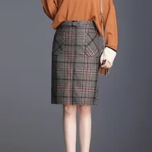 Осень и зима новое поступление европейская версия шикарная юбка женская OL шаг юбка с карманами и высокой посадкой юбка