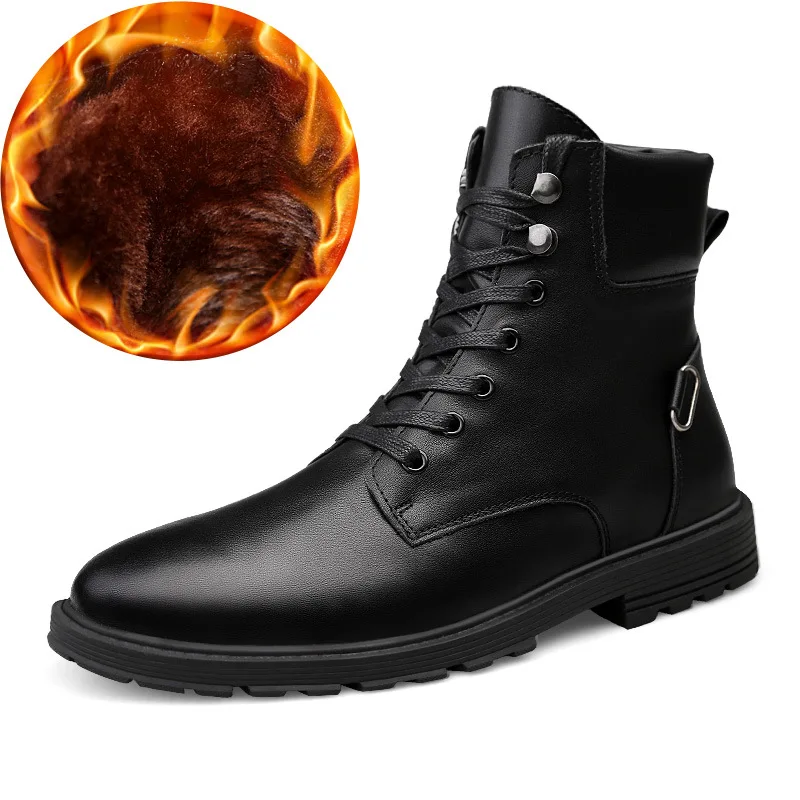 

Genuine Leather Casual Hight-top Leather Shoes Full Leather High Wedge Shoes Men's Hair Leather Shoes Winter Cotton Boots Cotton