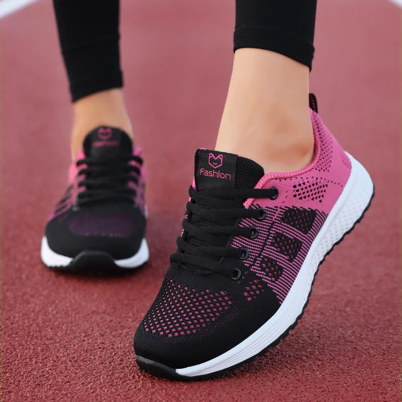 Zapatos informales transpirables para mujer, zapatillas planas de para caminar, Tenis femeninos de color rosa, negro y blanco, 2022|Zapatos planos de mujer| AliExpress