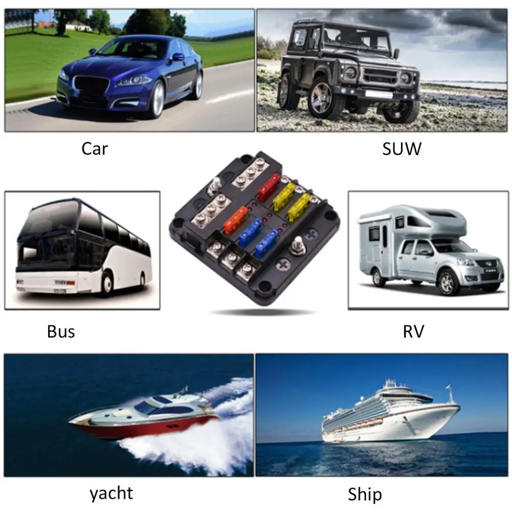 6-Way Car Fuse Box 1 In 6 Out Car Fuse Box Universal Automative Fuse Box With LED Indicator Portable Car Fuse Box