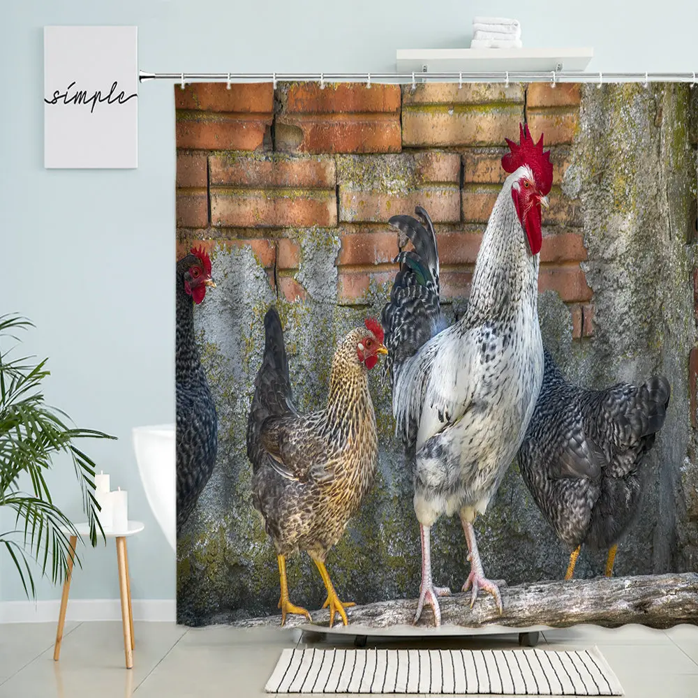 Chicken Shower Curtain Feather Poultry Animals Country Retro Old Farmhouse  Barn Bathroom Wall Decor With Hooks Waterproof Screen - AliExpress