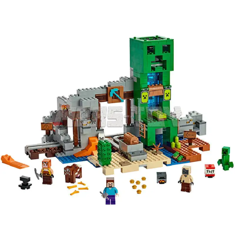 The Creepered Mine Building Blocks With Steve Action Figures Compatible 21155 My World Brick Set Gifts Toys The Creepered Mine Building Blocks With Steve Action Figures Compatible 21155 My World Brick Set Gifts Toys