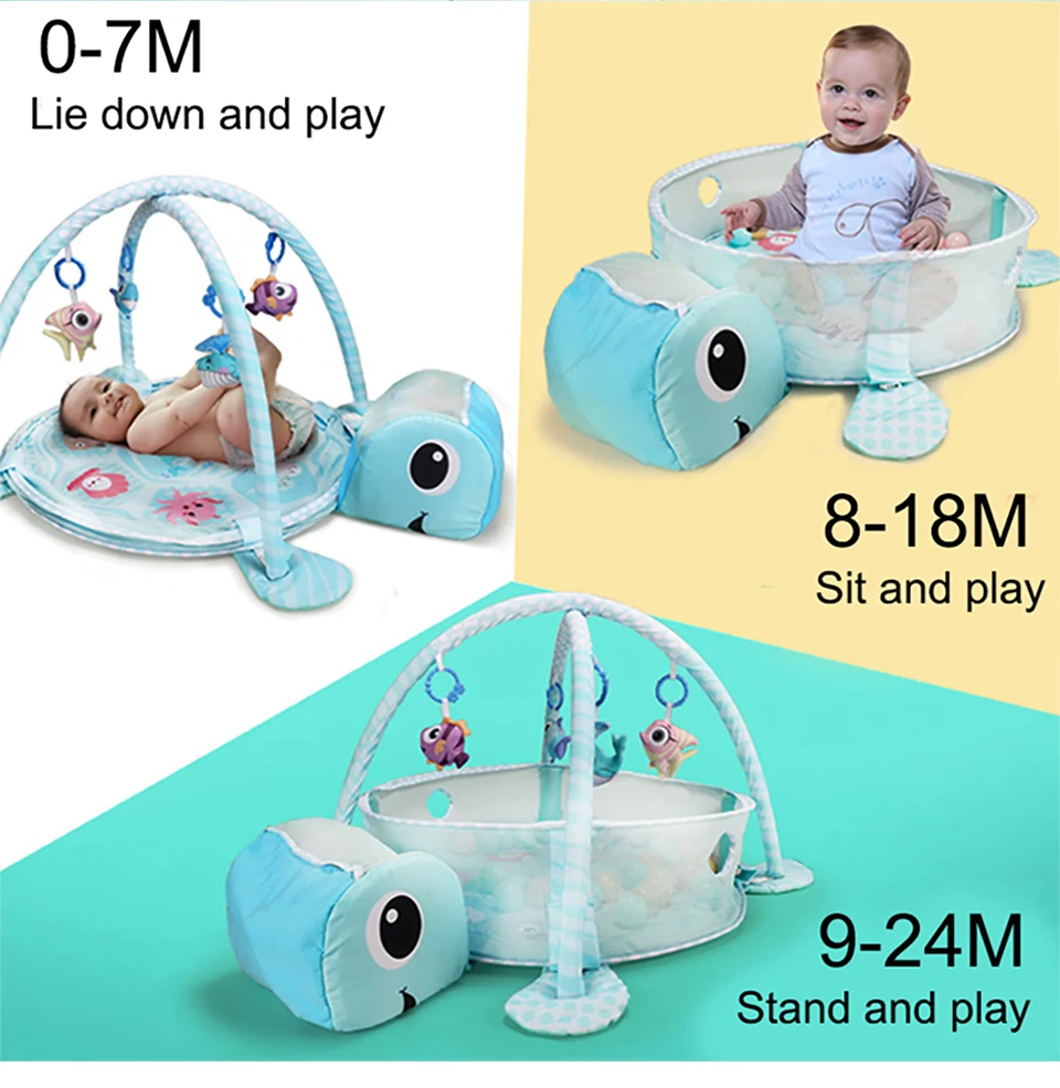 IMBABY Baby Game Mat Multi-Function Cartoon Marine Ball Three-In-One With Ball Fitness Rack Crawling Pad baby gym Newborn Toy