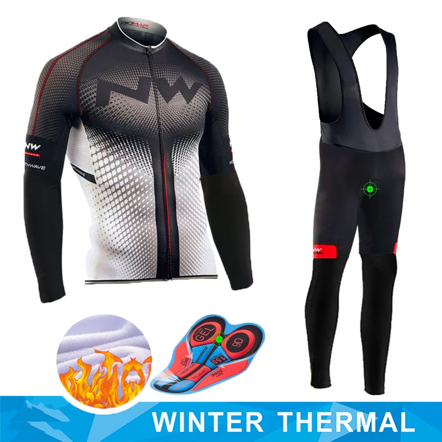 

2019 Pro Team NW Winter Thermal Fleece Cycling Clothes Men Northwave Jersey Suit Outdoor Riding Bike MTB Clothing Bib Pants Set